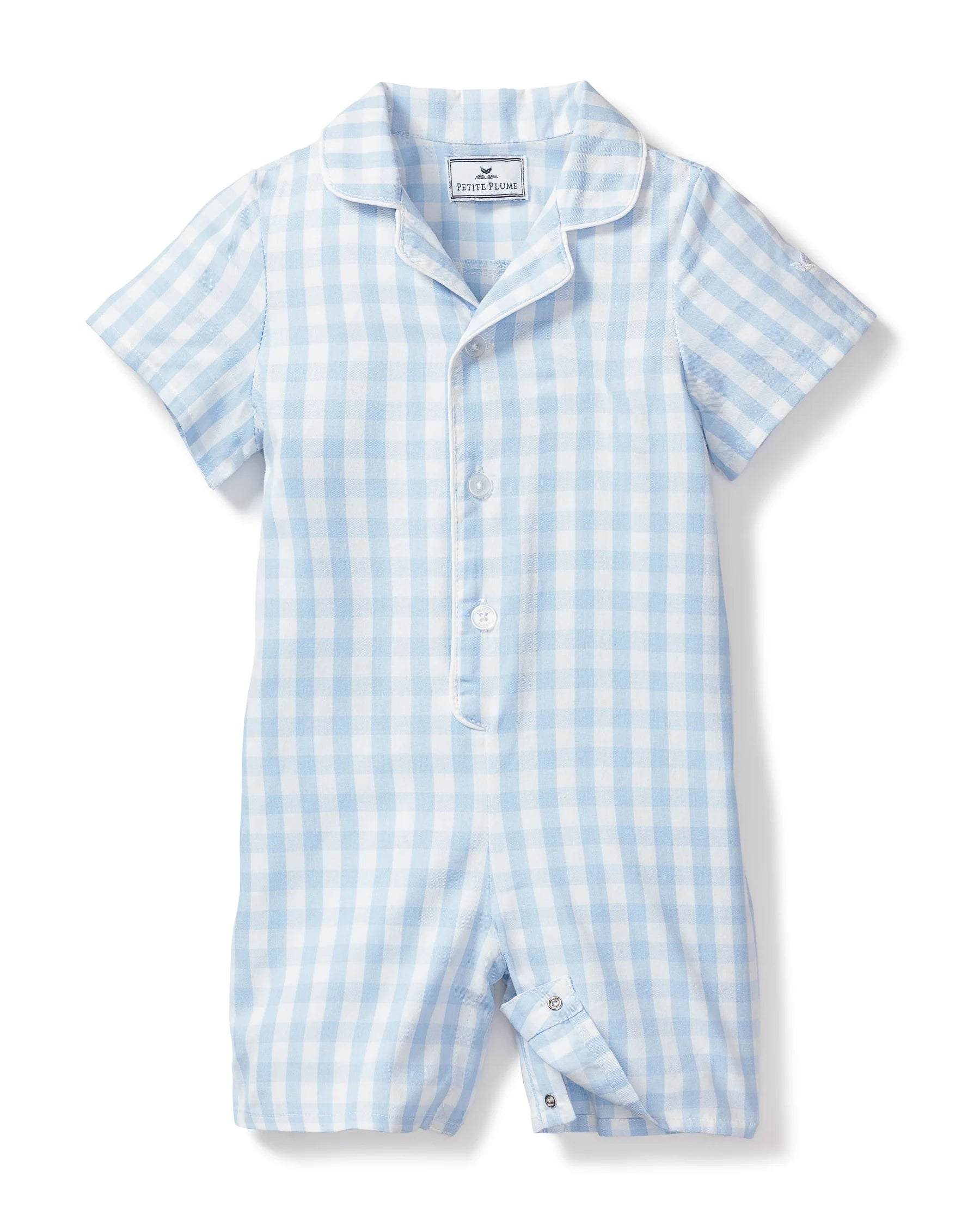 Twill Summer Romper in Light Blue Gingham