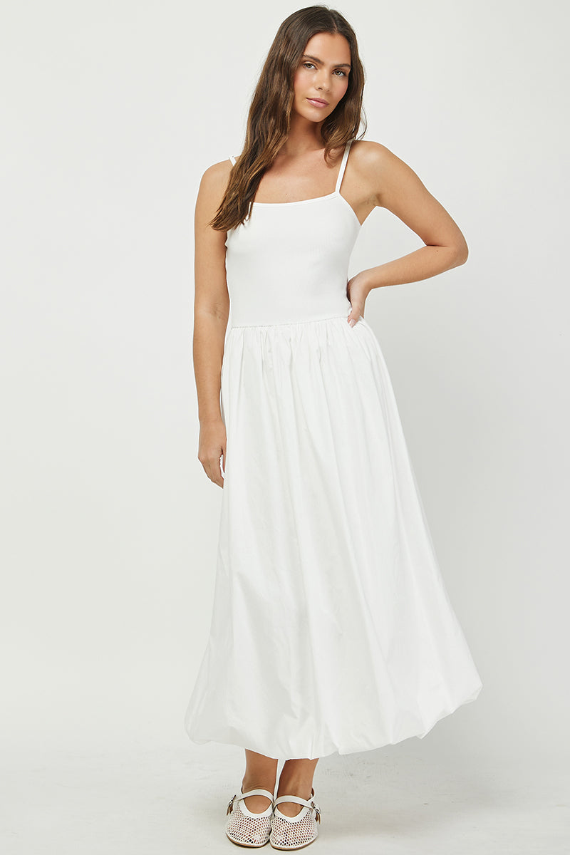 RIBBED CAMI DRESS WITH BUBBLE MAXI SKIRT