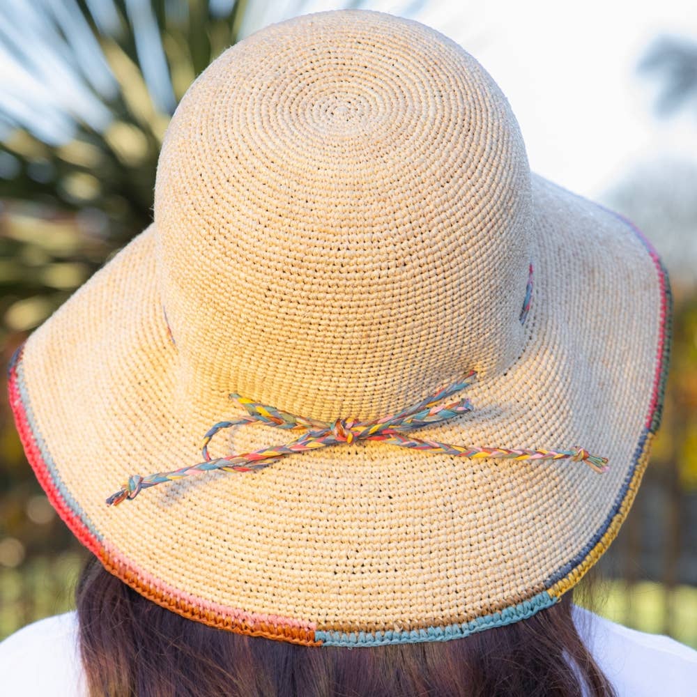 NATURAL RAFFIA CLOCHE HAT - multicolored brim