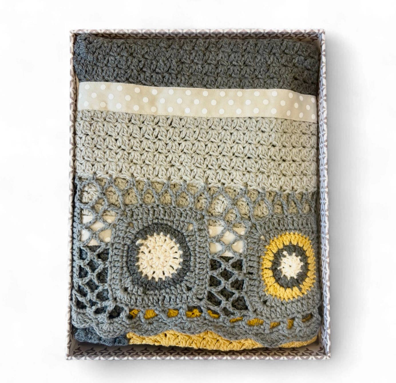 Dusty Grey and Mustard Hand Crochet Blanket