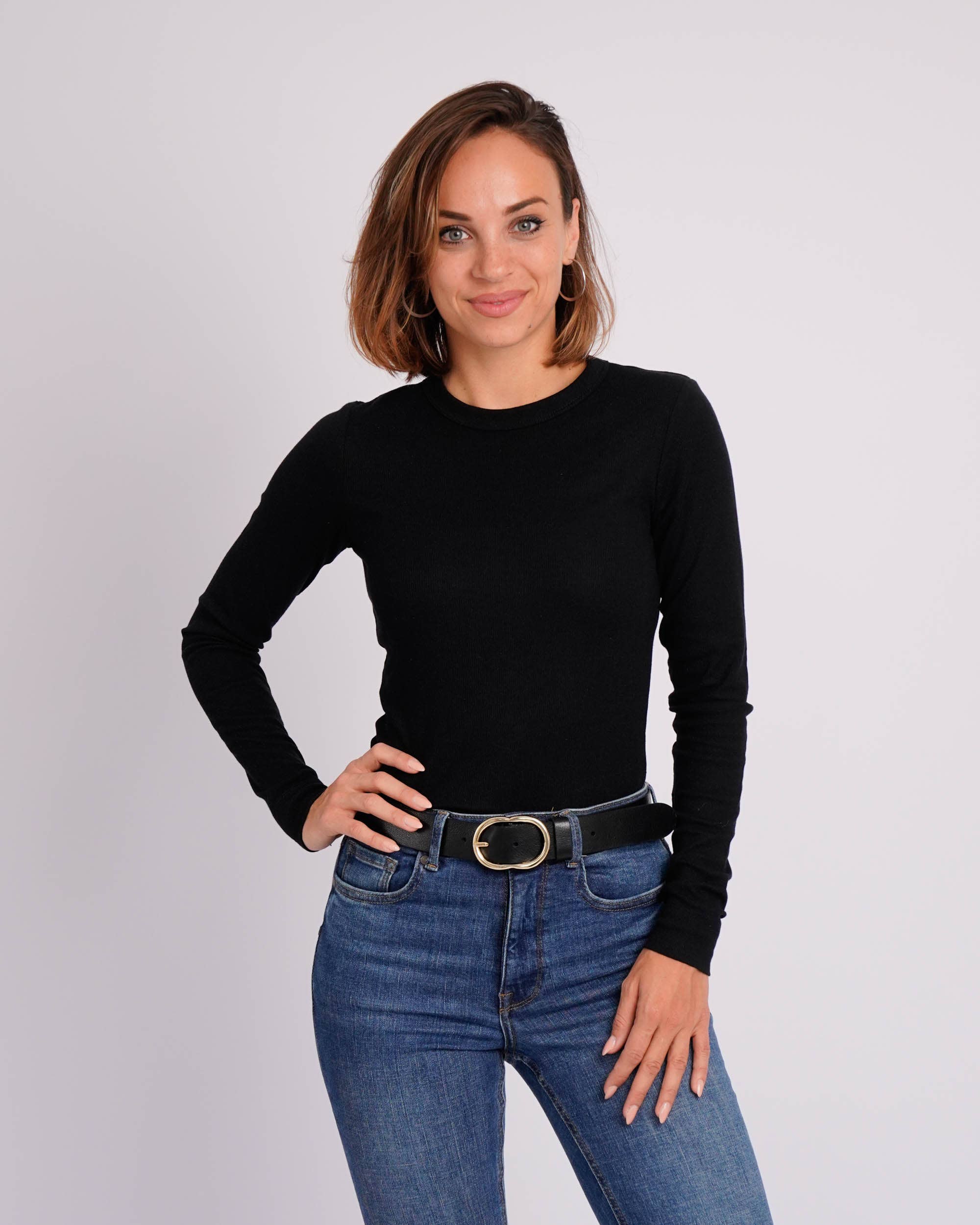 Elise | Classic Leather Belt with Gold Oval Buckle