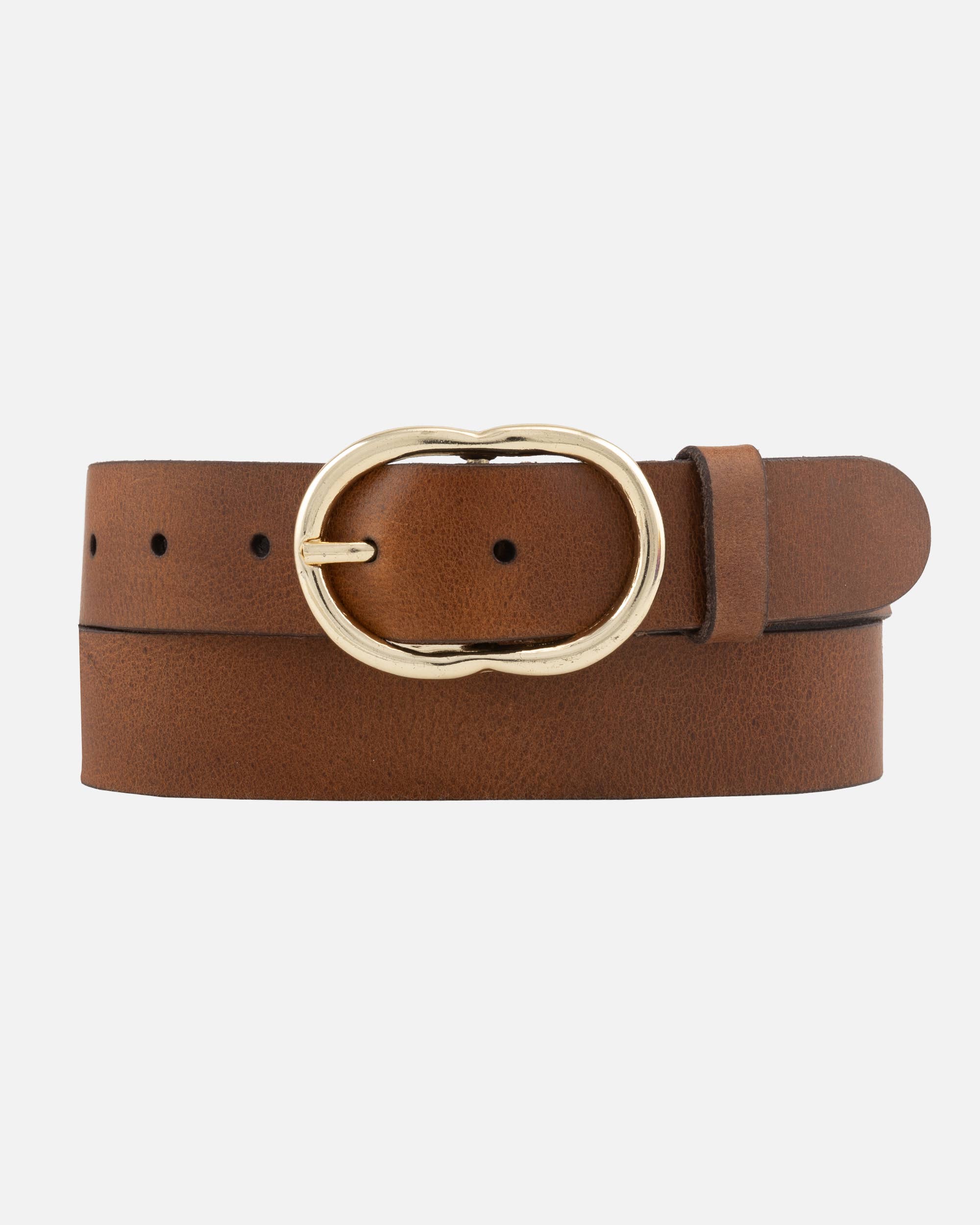 Elise | Classic Leather Belt with Gold Oval Buckle
