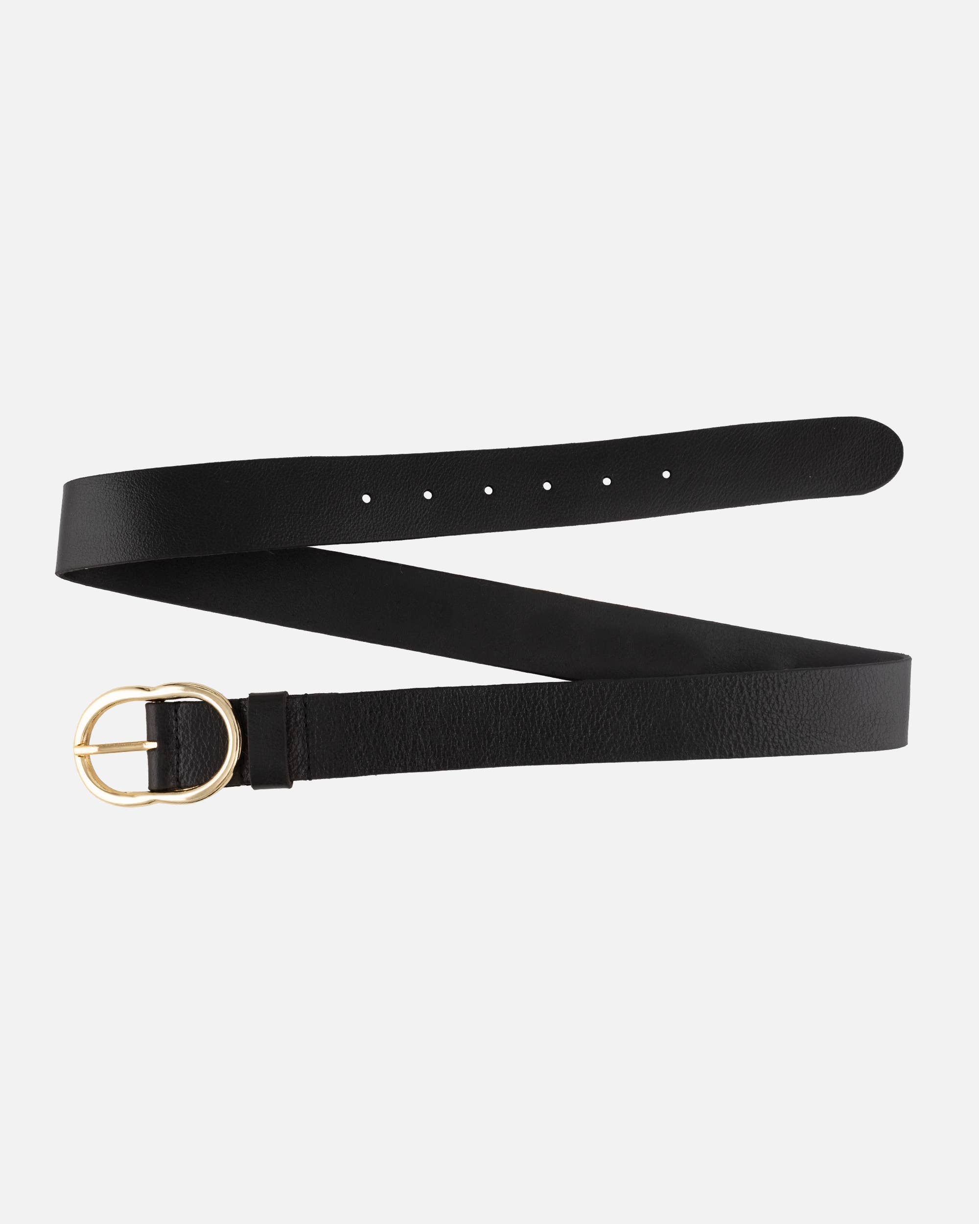 Elise | Classic Leather Belt with Gold Oval Buckle
