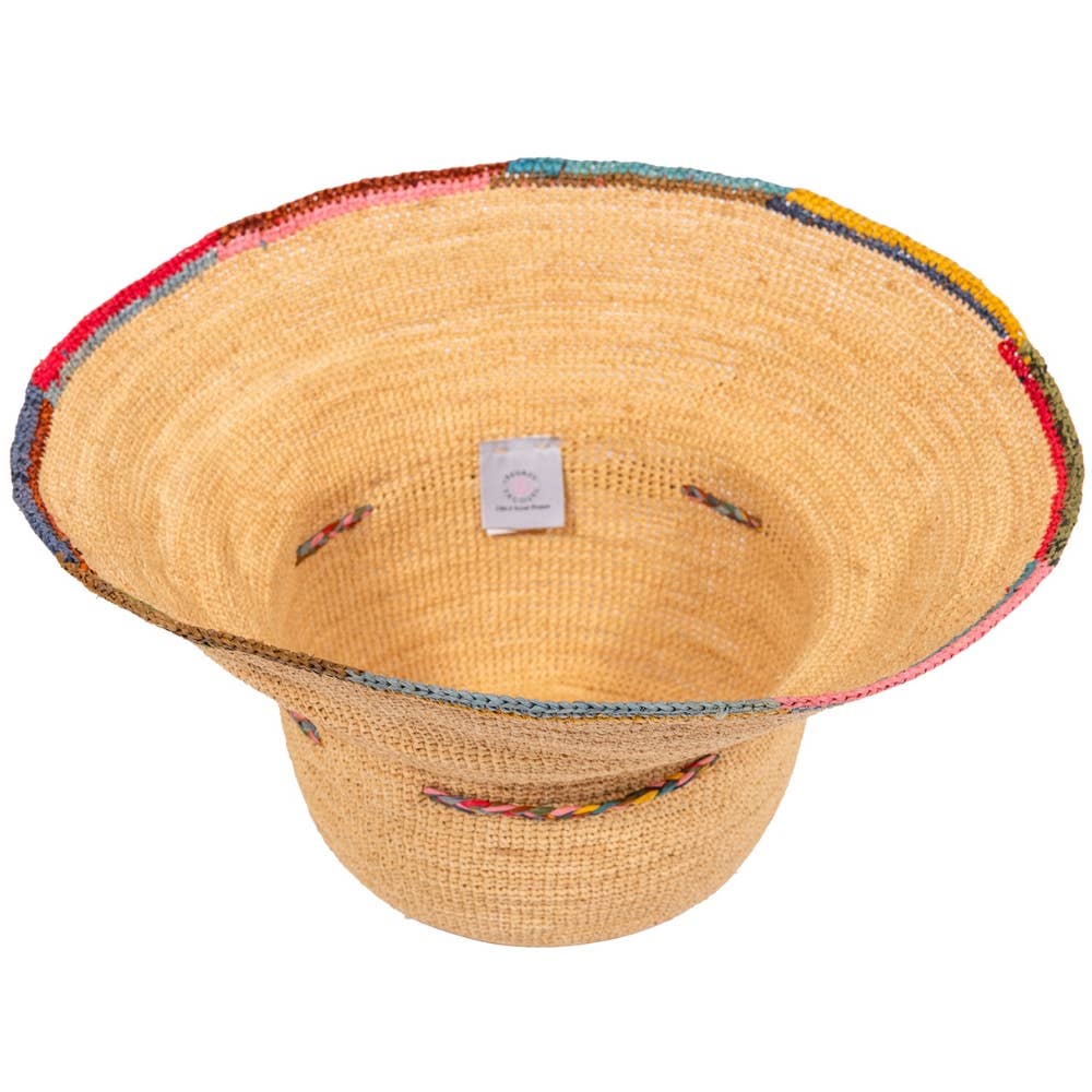 NATURAL RAFFIA CLOCHE HAT - multicolored brim