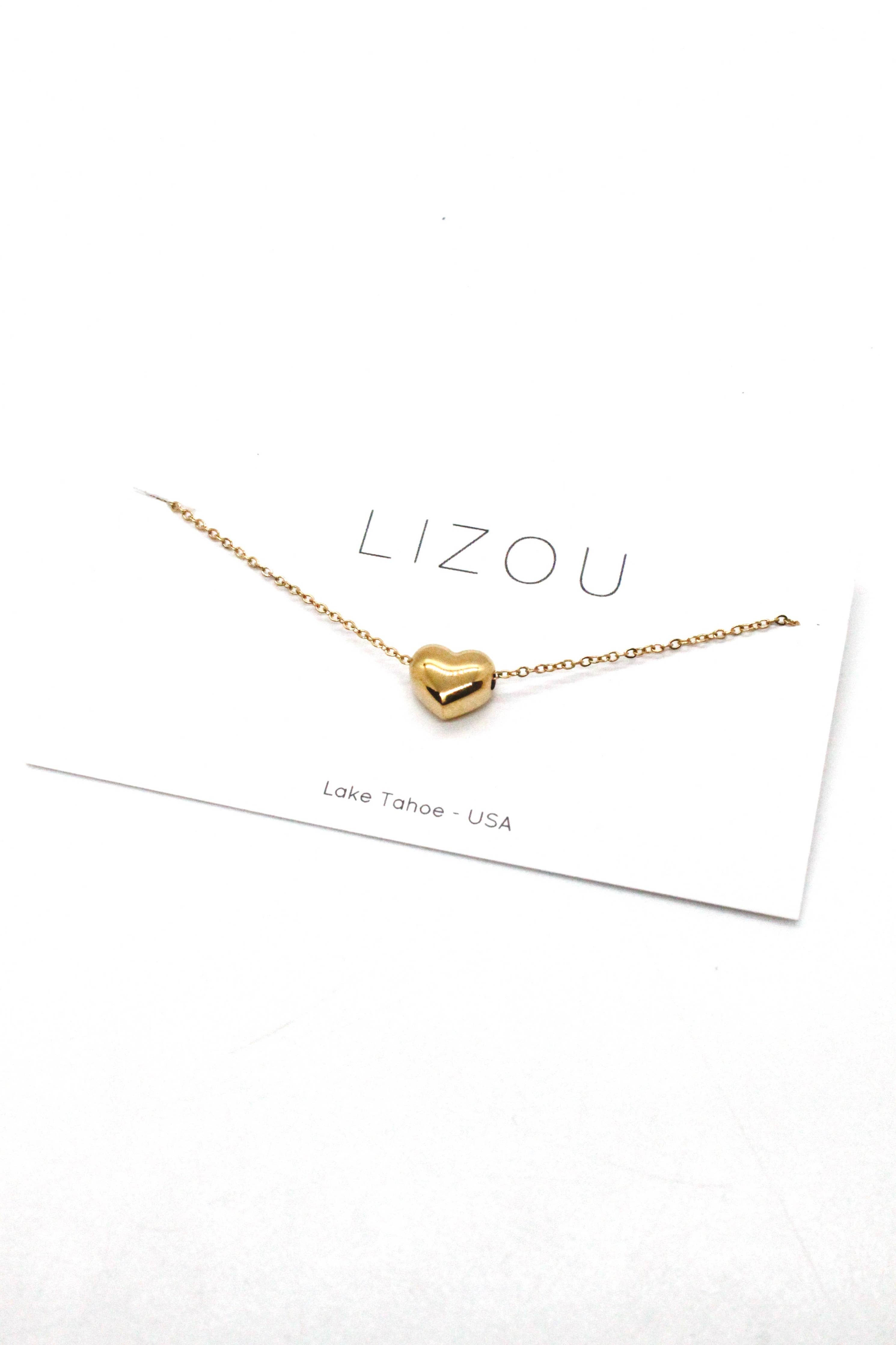 24K Gold Plate Single Heart Necklace -French Flair Collection- N2-2028