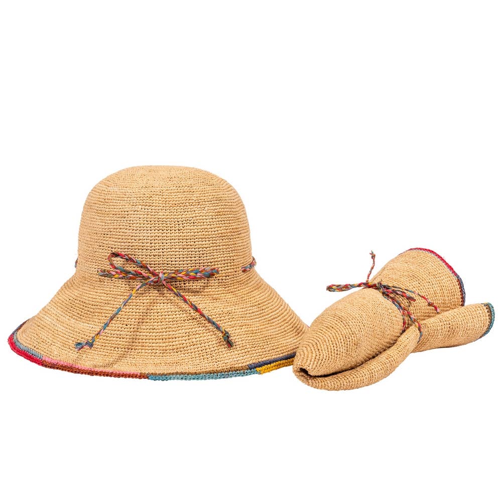 NATURAL RAFFIA CLOCHE HAT - multicolored brim