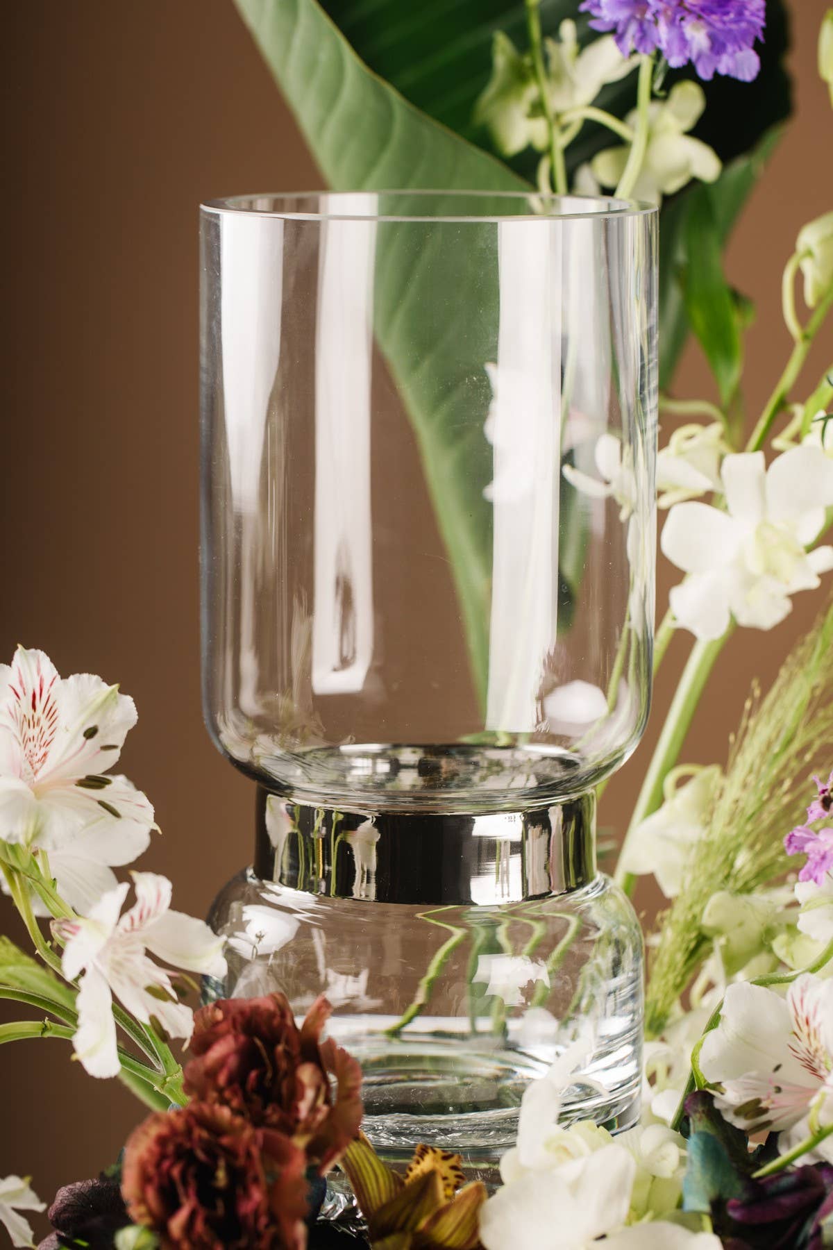 Retro Futurist, Clear Luxury Glass Vase With Silver Trier Si