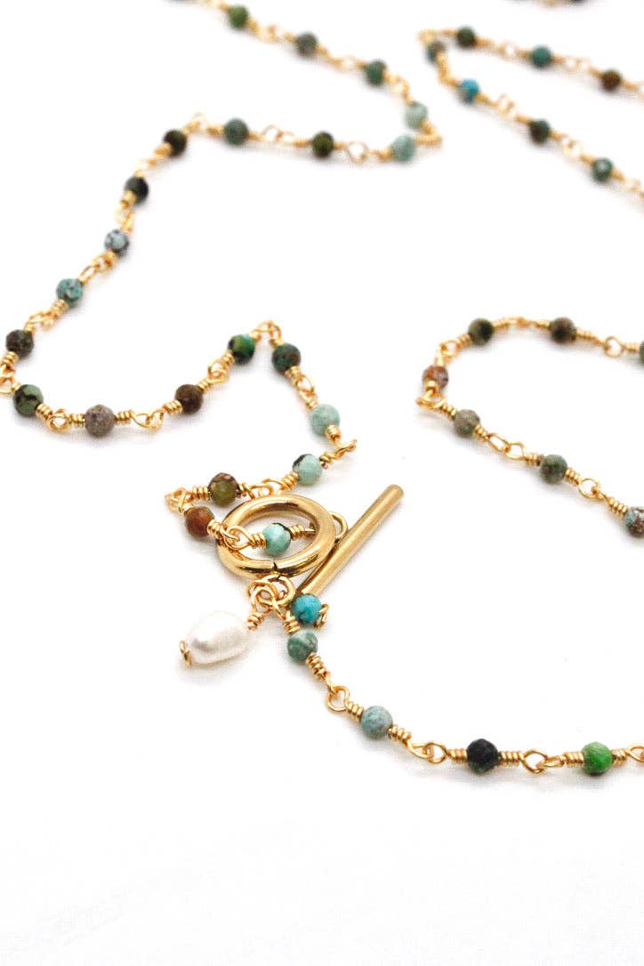 African Turquoise Chain Long Necklace -French Flair Collection-