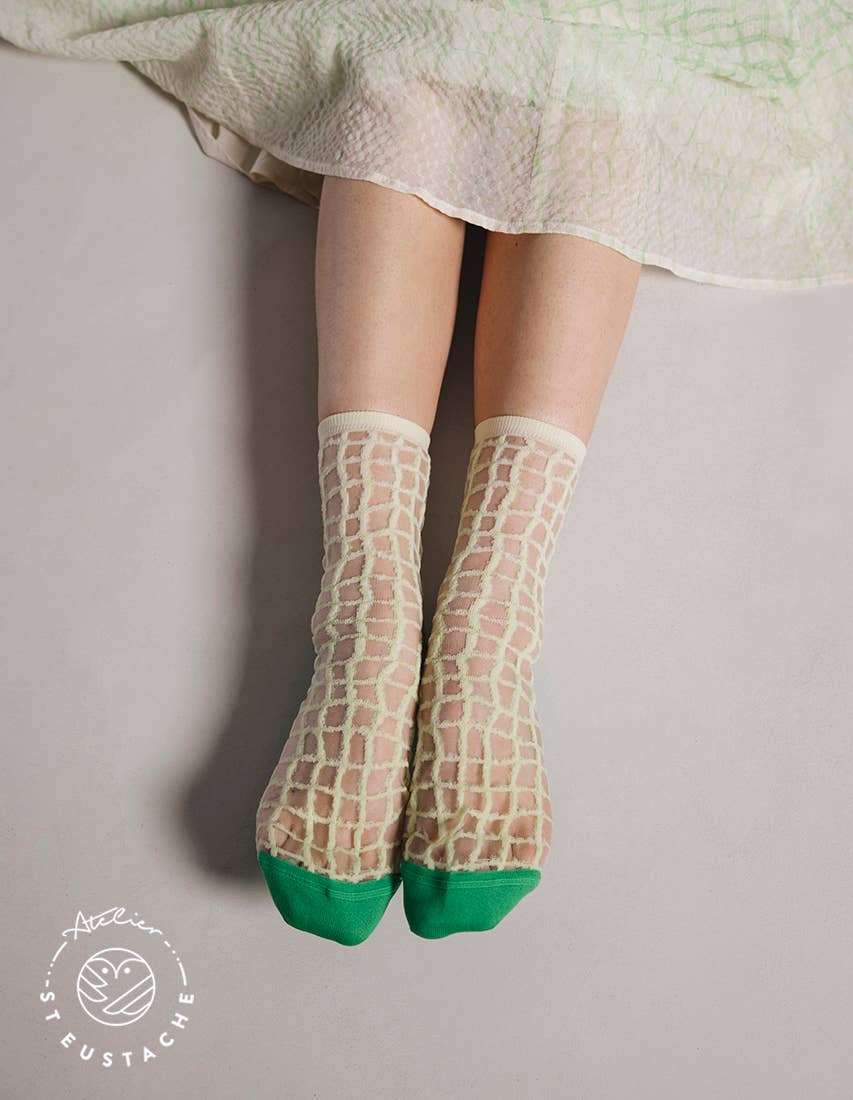 TILES • Green and yellow mesh transparent socks