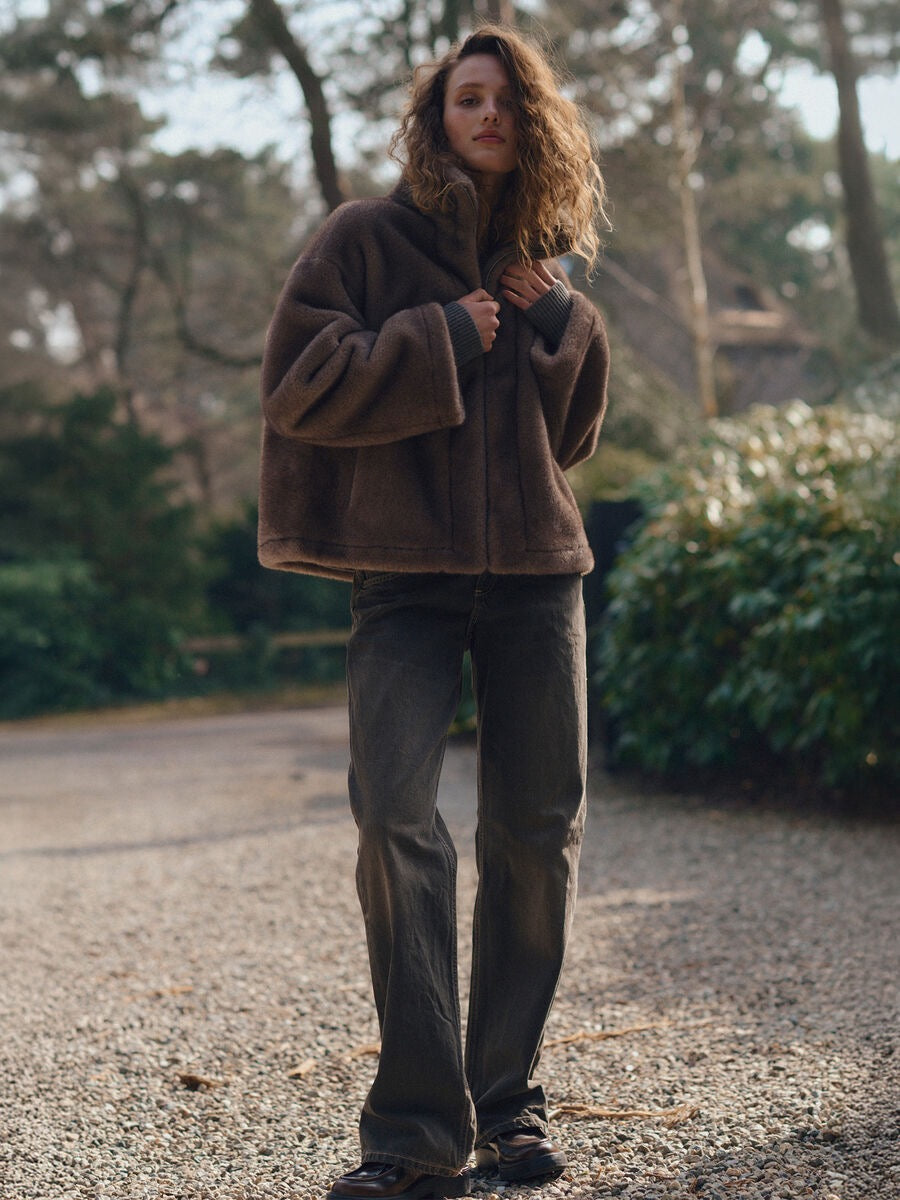 Reversible Faux-Mink Jacket With Wide Stand Collar