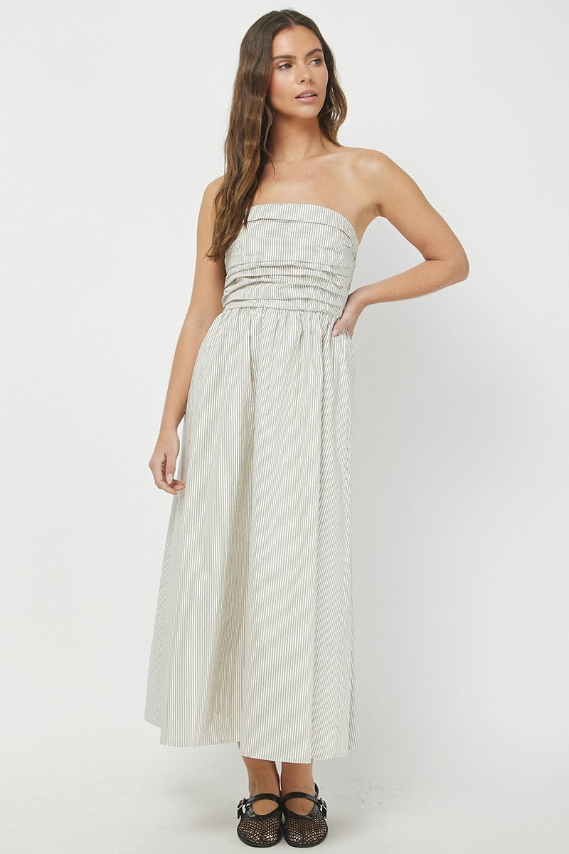 Striped maxi dress with back smocking