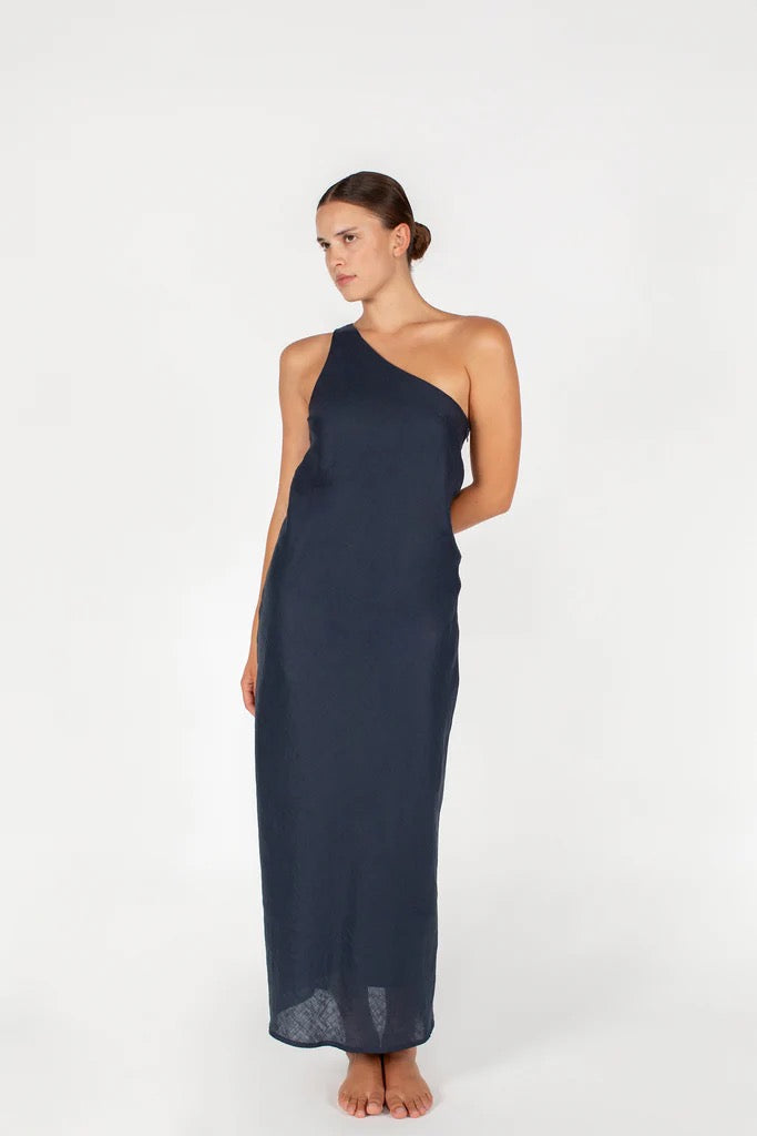 One shoulder linen dress