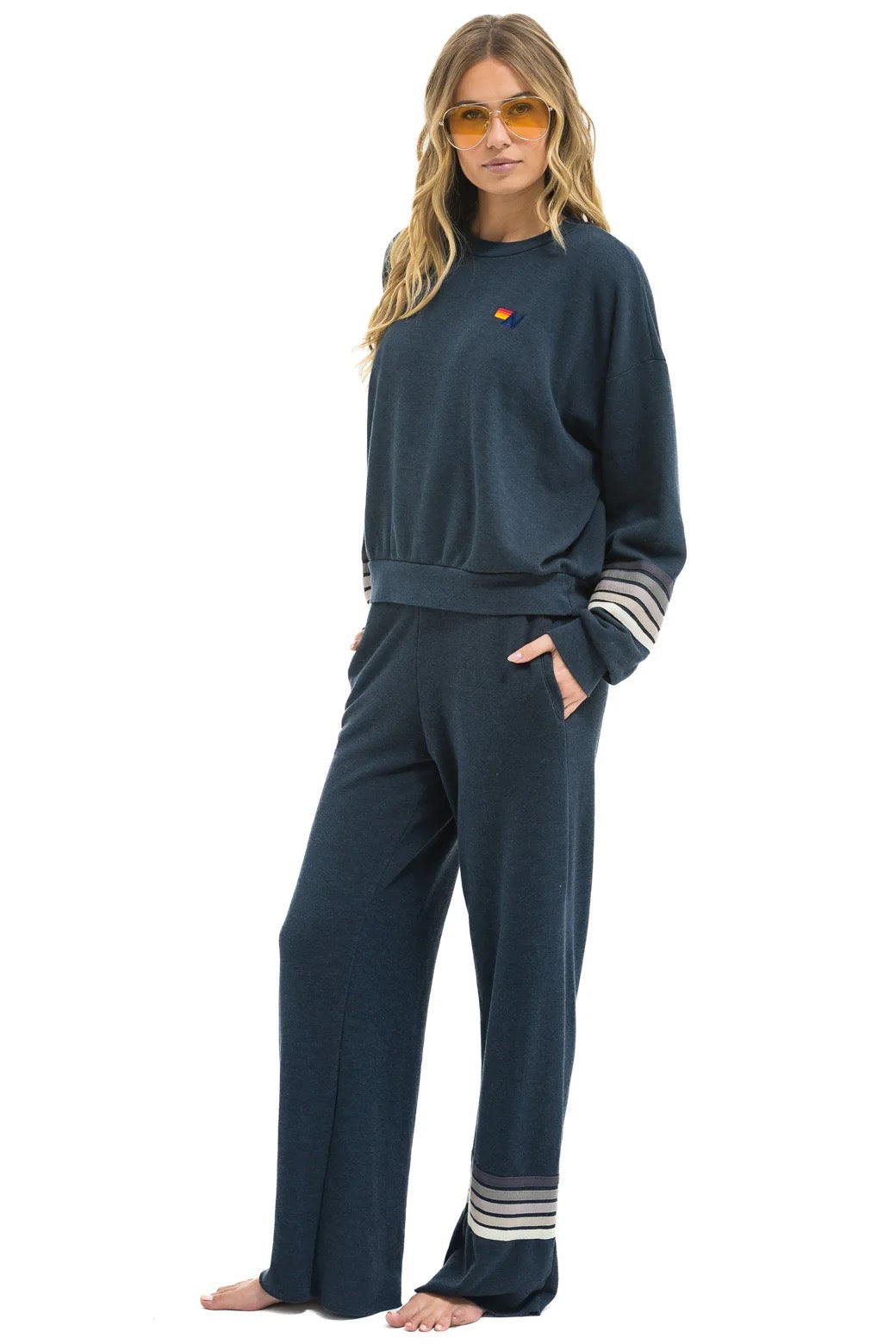 CROSS STRIPE RELAXED PULLOVER HOODIE - CHARCOAL