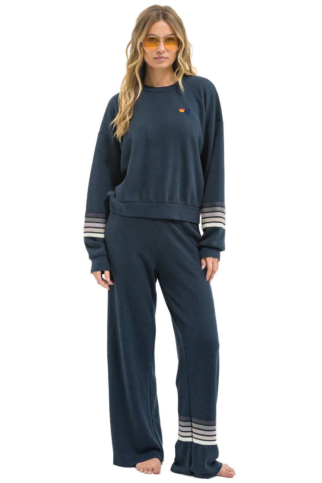 CROSS STRIPE RELAXED PULLOVER HOODIE - CHARCOAL