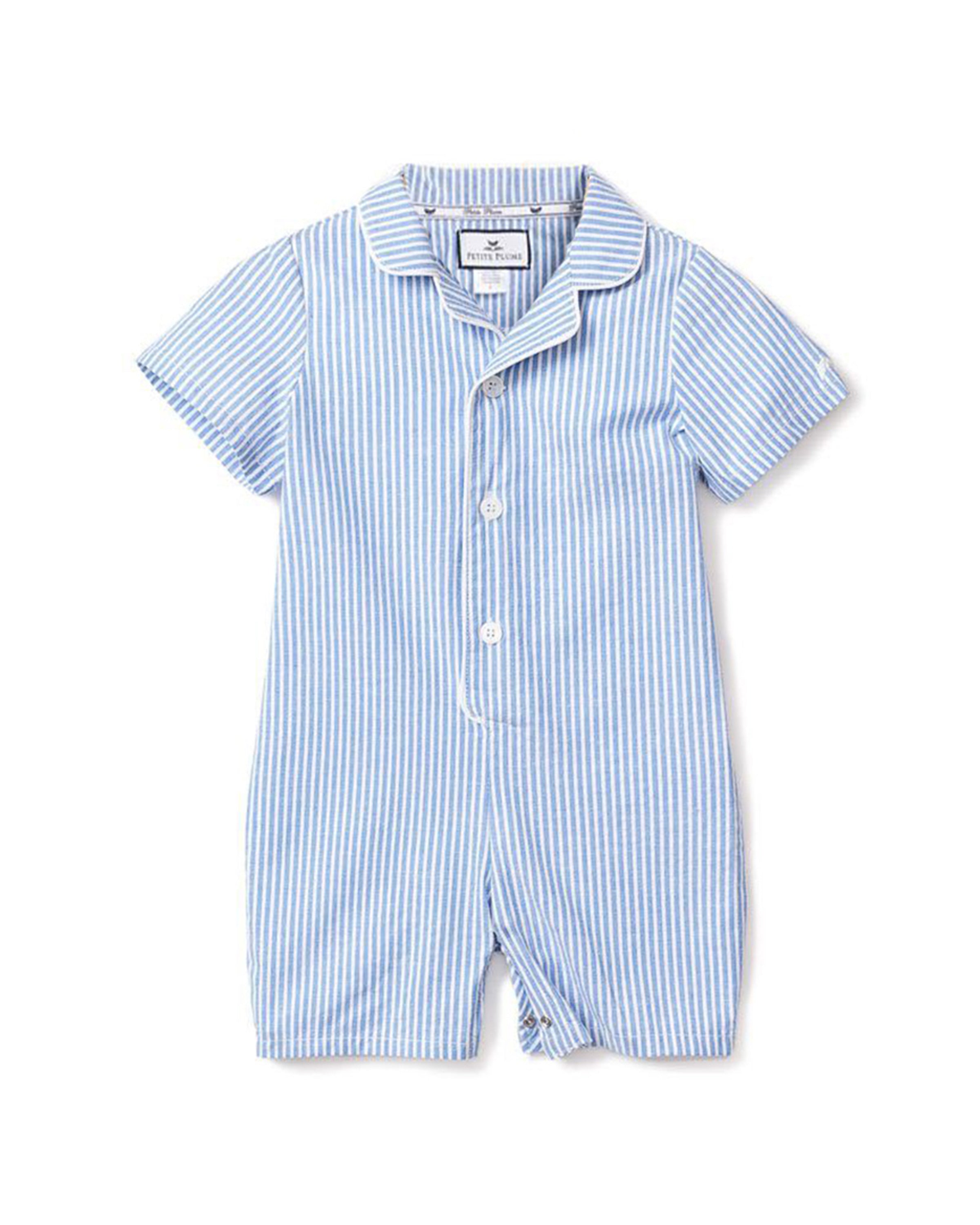 Blue Seersucker summer romper