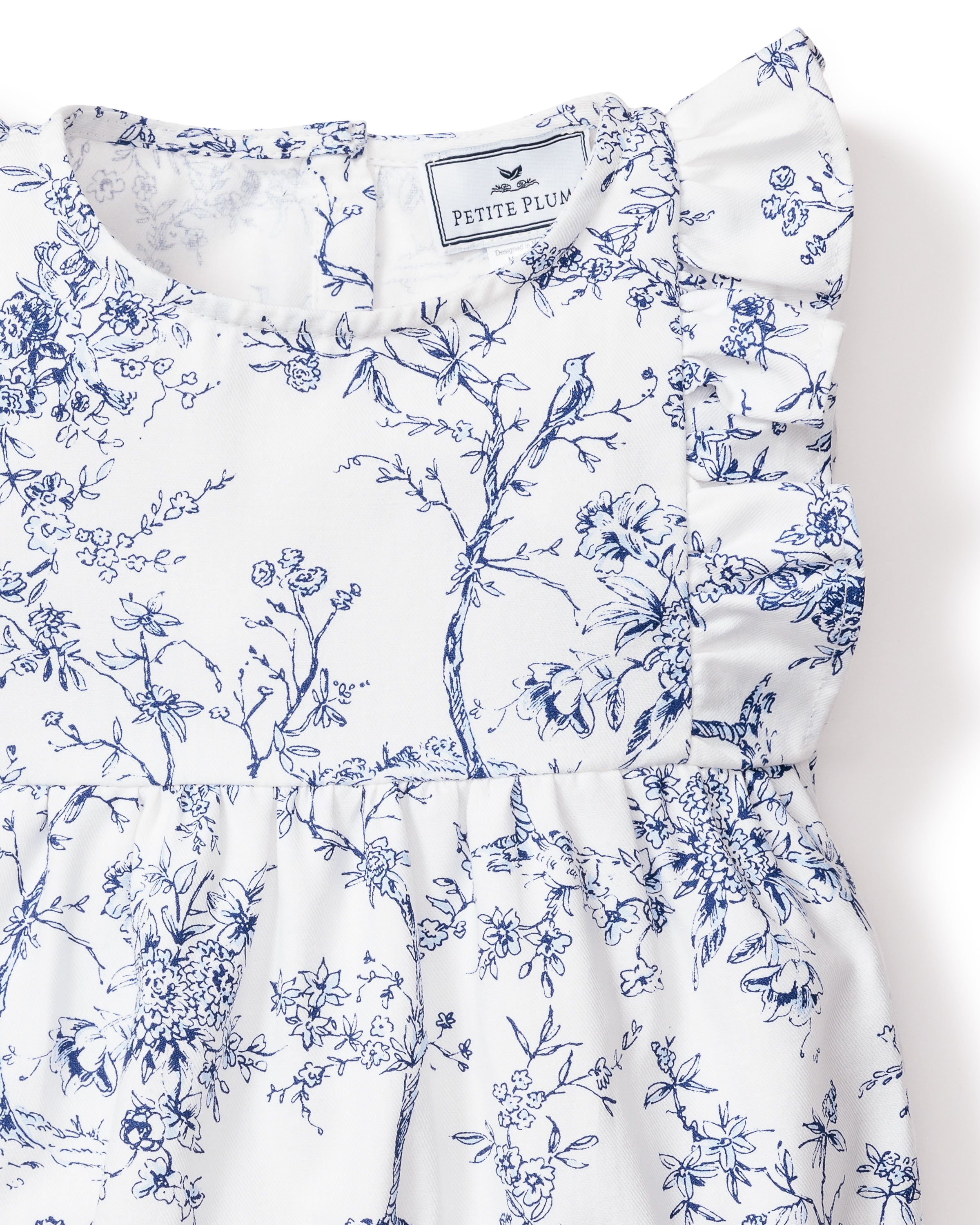 Twill Ruffled Romper in Timeless Toile