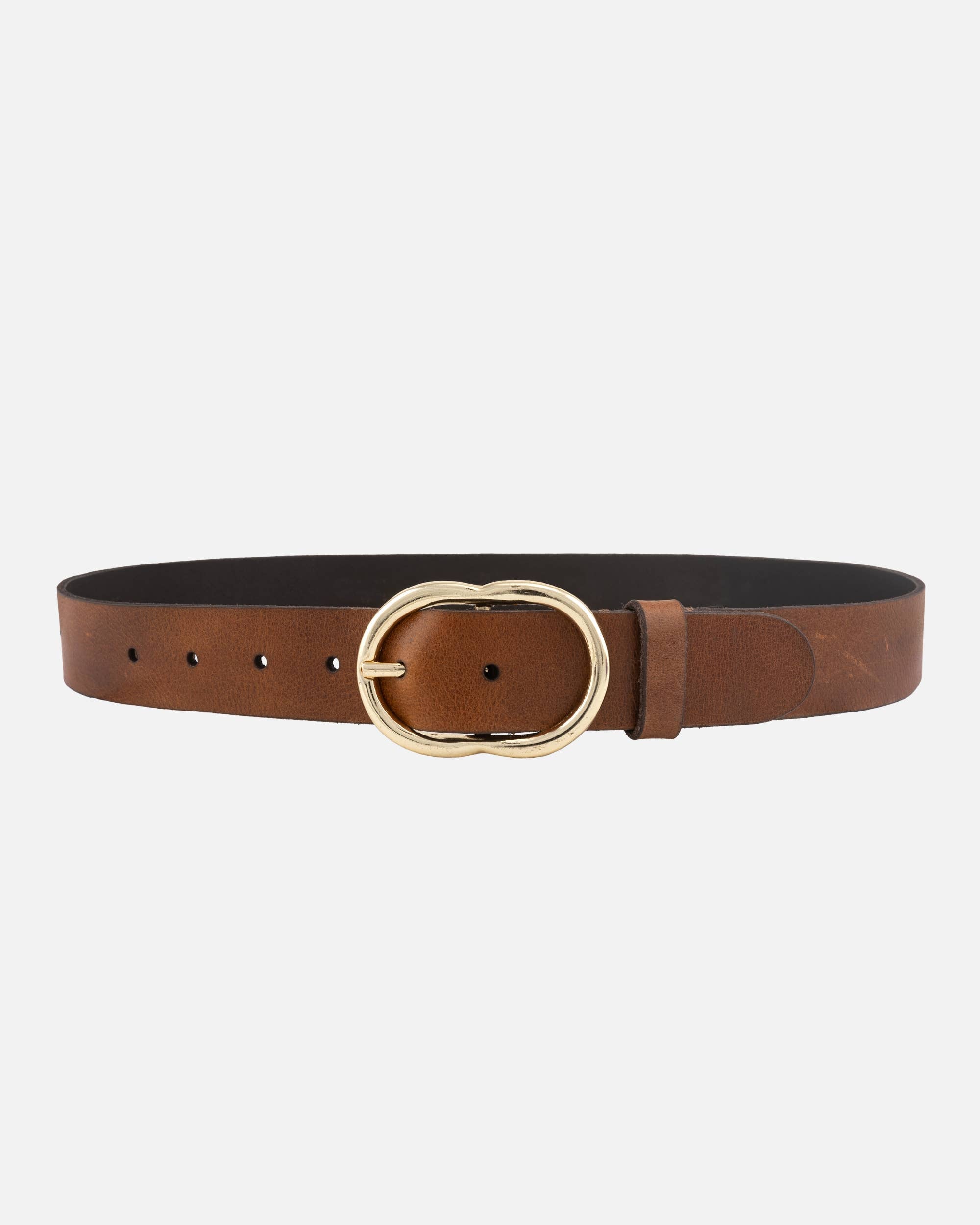 Elise | Classic Leather Belt with Gold Oval Buckle