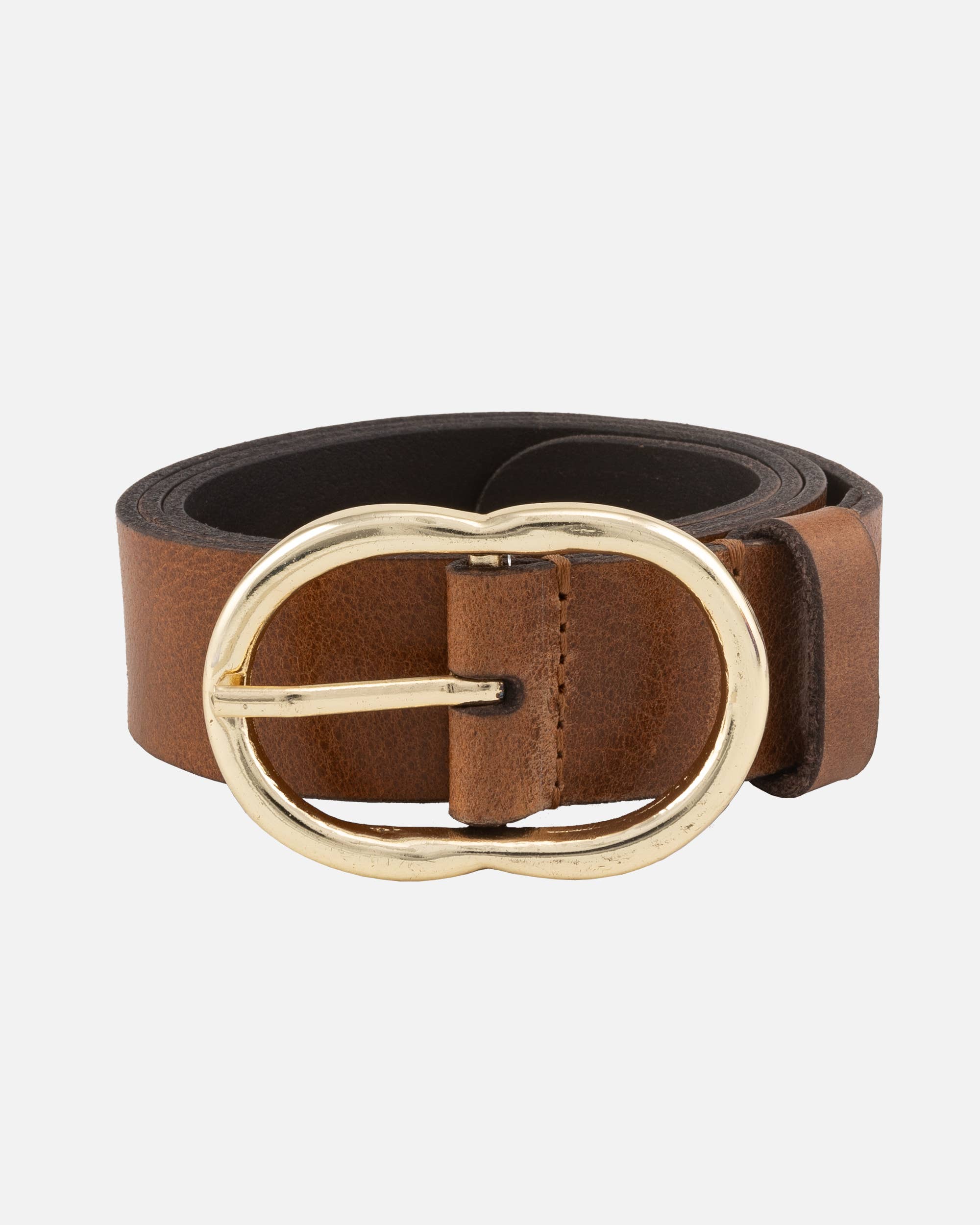 Elise | Classic Leather Belt with Gold Oval Buckle