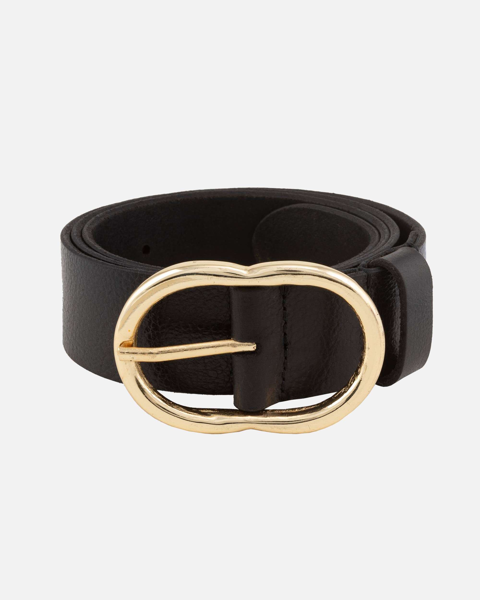 Elise | Classic Leather Belt with Gold Oval Buckle