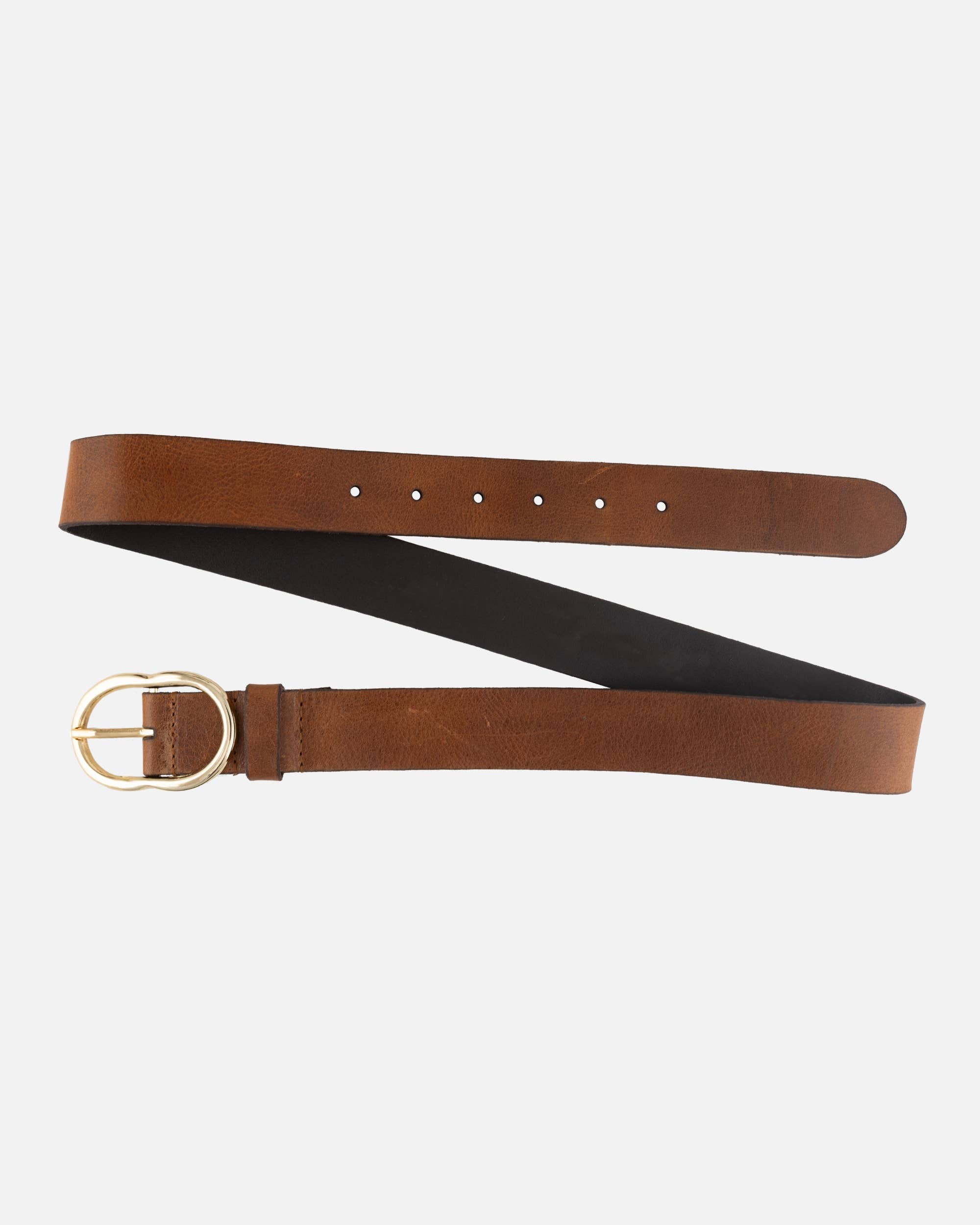 Elise | Classic Leather Belt with Gold Oval Buckle