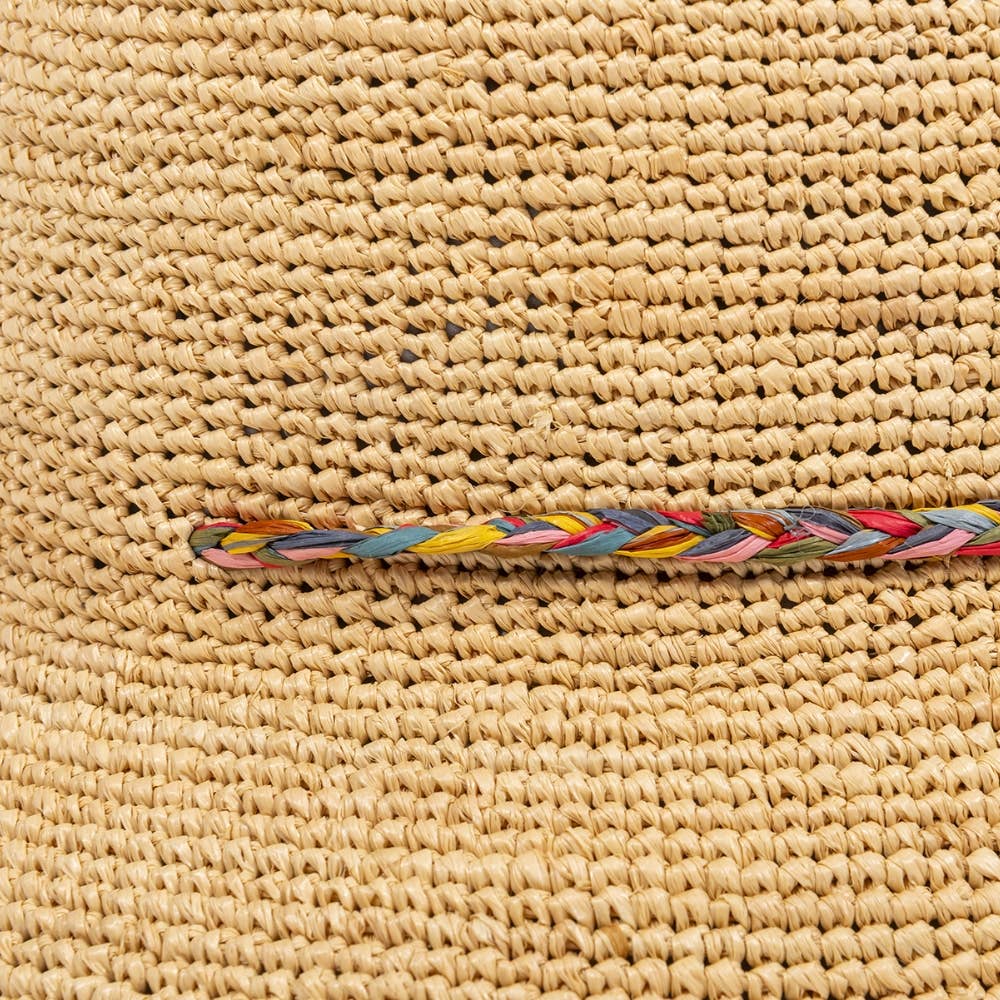 NATURAL RAFFIA CLOCHE HAT - multicolored brim