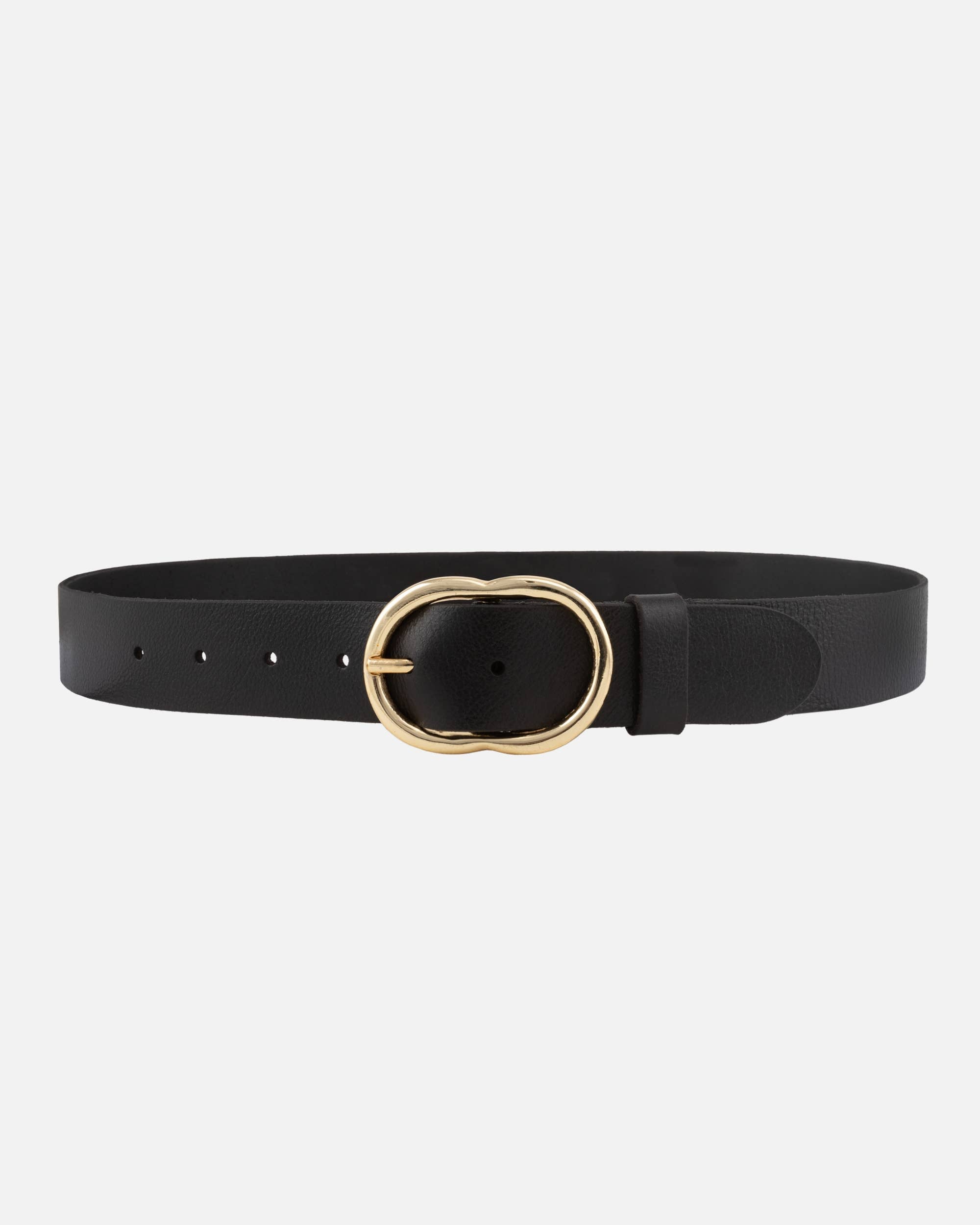 Elise | Classic Leather Belt with Gold Oval Buckle