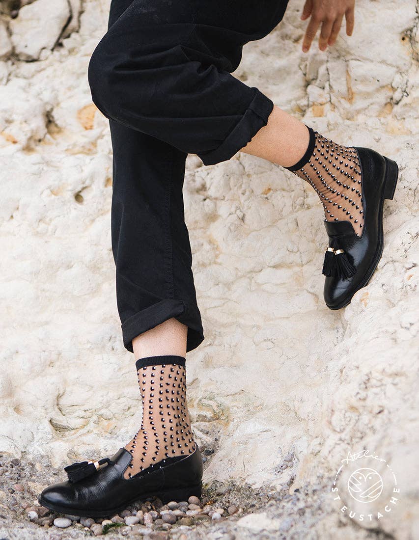 CRESCENT DUNES BLACK • Sheer polka dot socks