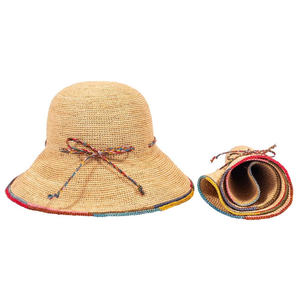 NATURAL RAFFIA CLOCHE HAT - multicolored brim
