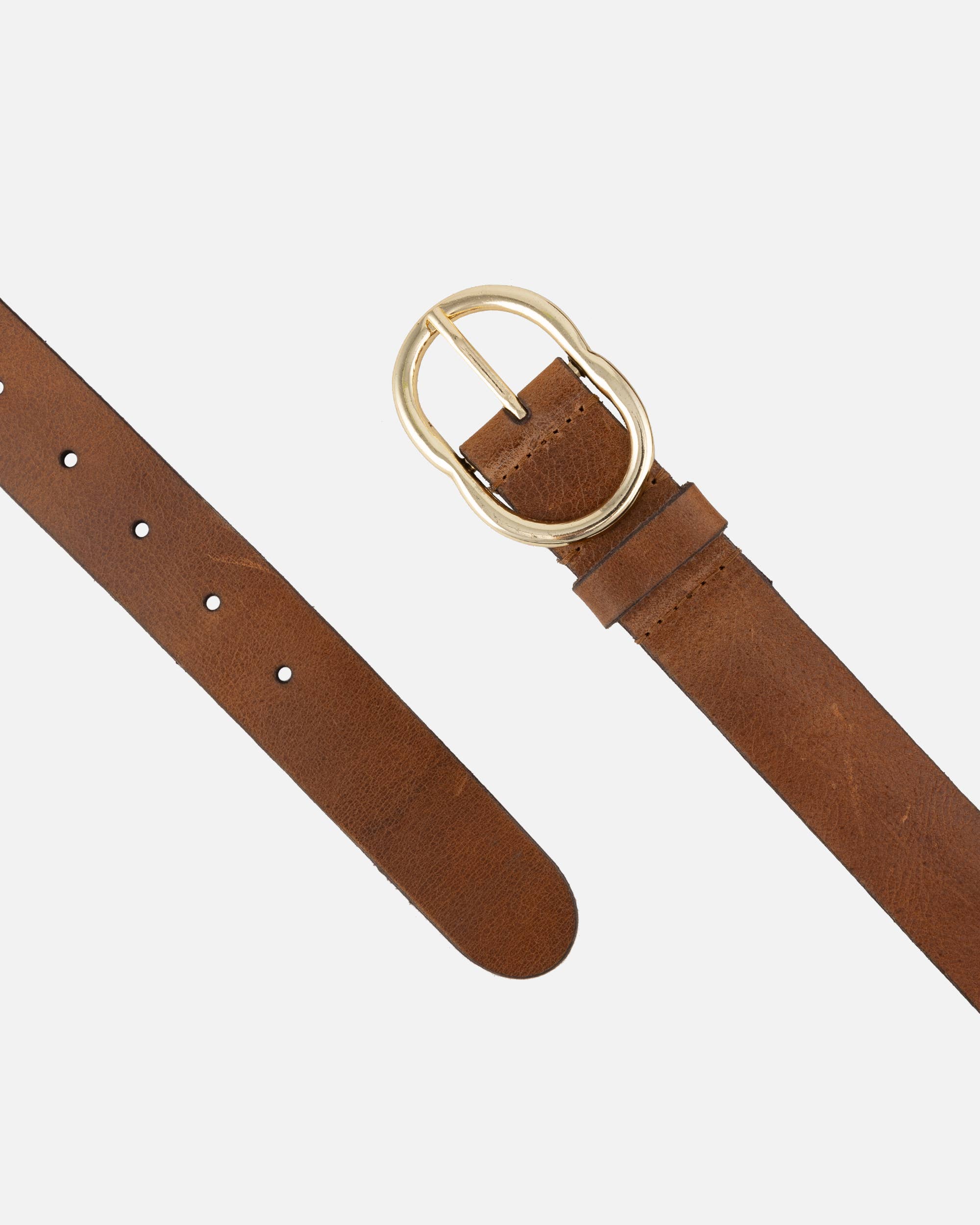Elise | Classic Leather Belt with Gold Oval Buckle
