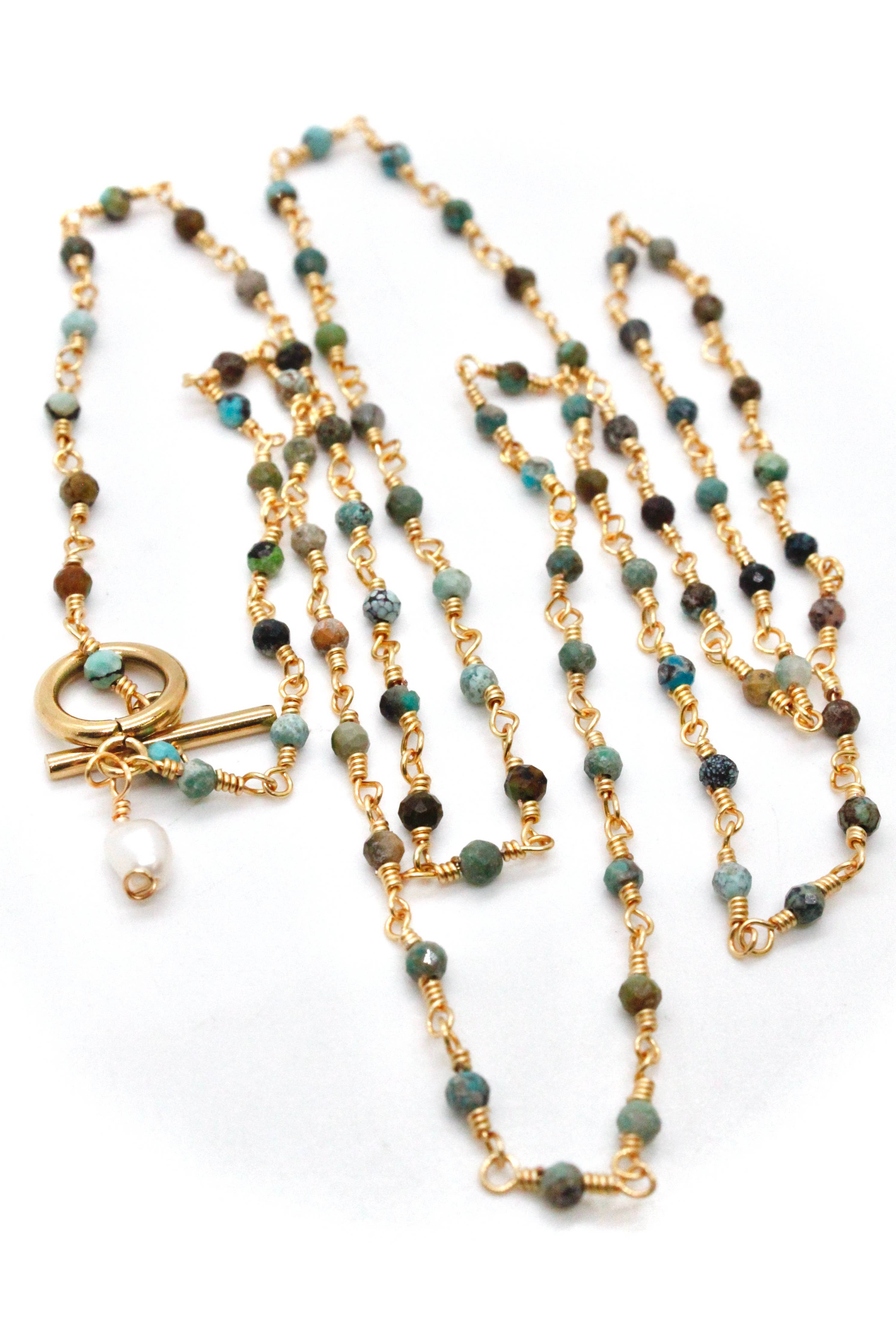 African Turquoise Chain Long Necklace -French Flair Collection-