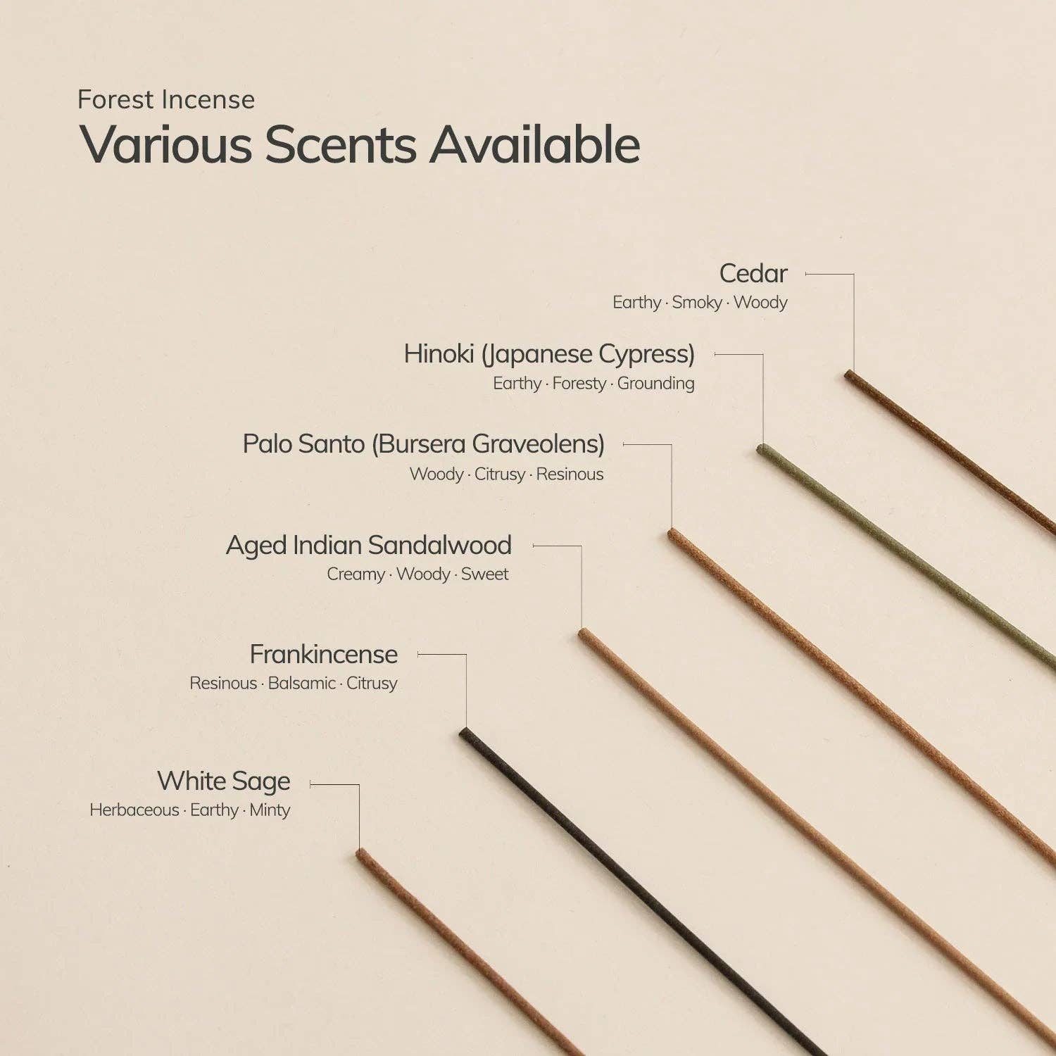 Hinoki Japanese Incense Stick Set – 30 Sticks with Brass Holder
