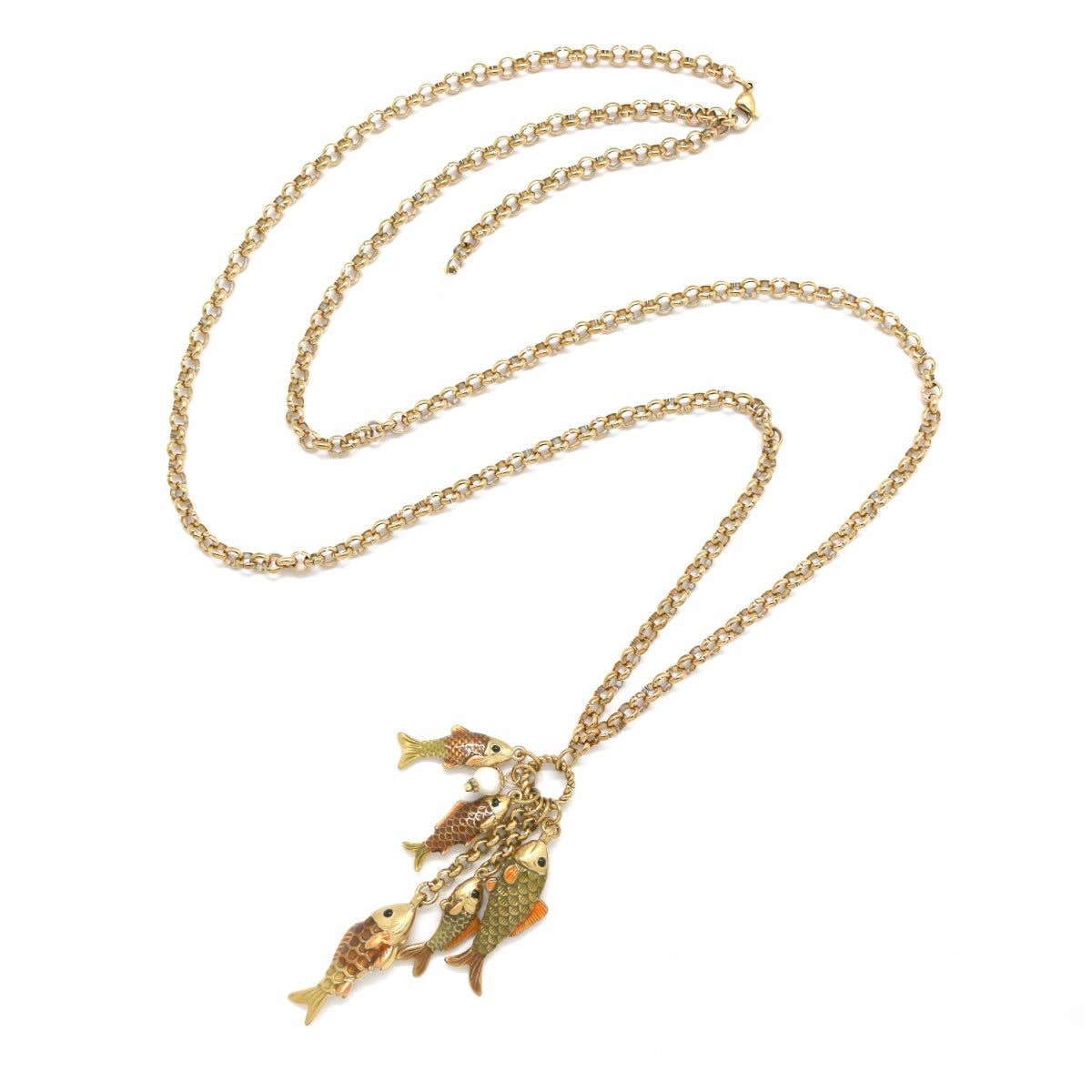 Five Fish Freshwater Pearl Long Chain Necklace - N2-2735B