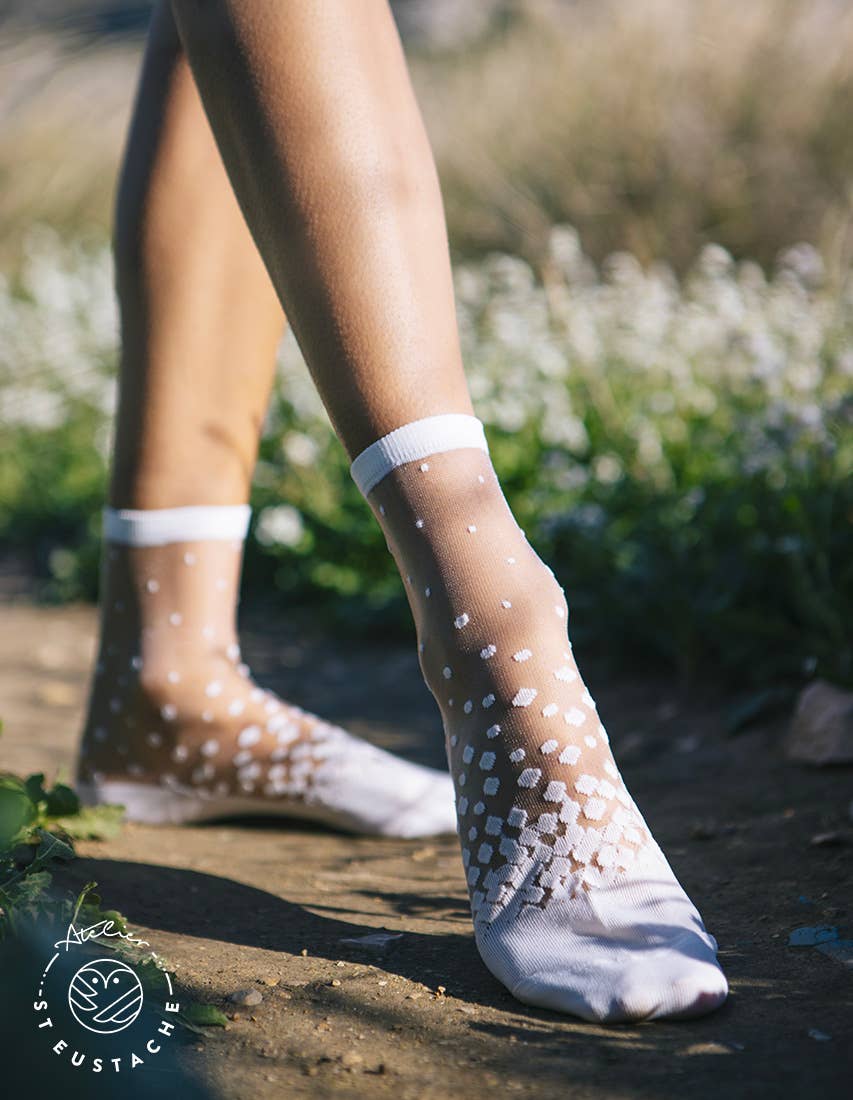 NAKAMEGURO WHITE • Transparent white plumetis socks