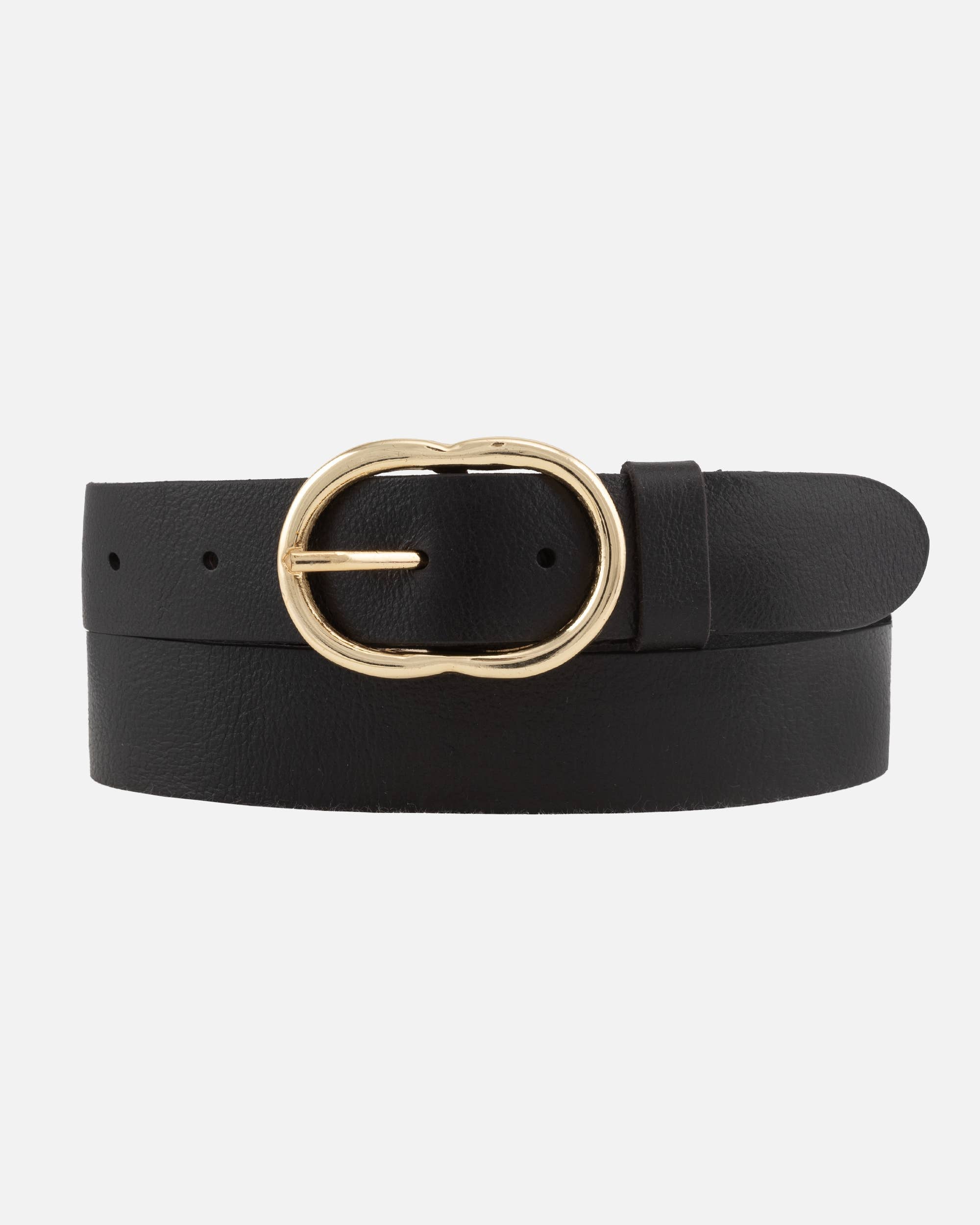 Elise | Classic Leather Belt with Gold Oval Buckle