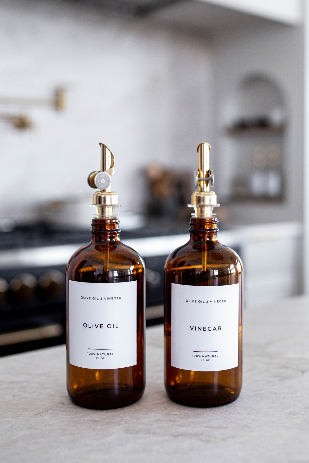 Glass Dispenser Amber Olive Oil & Vinegar Refillable Bottles