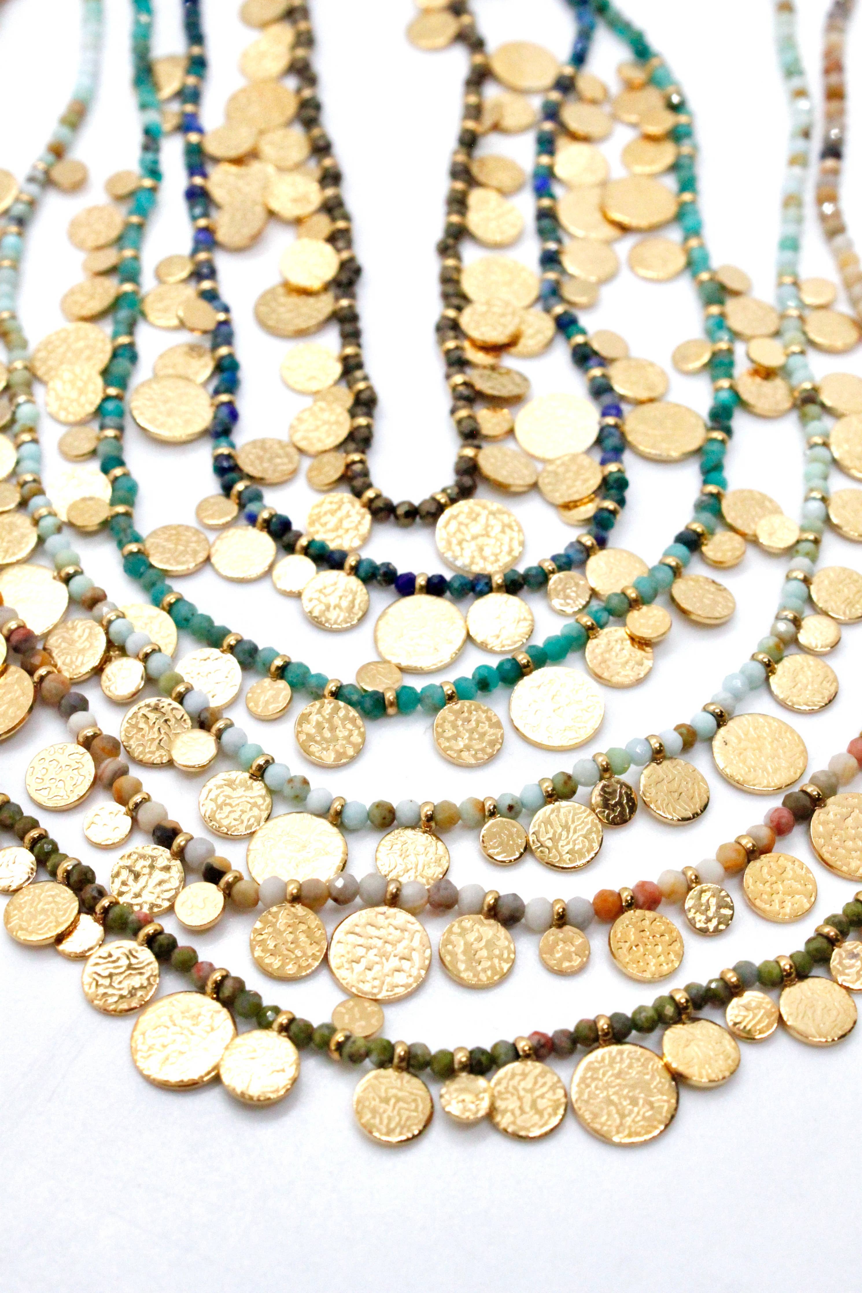 Short Mini Gold Disc Charm Unakite Necklace - N2-2612U