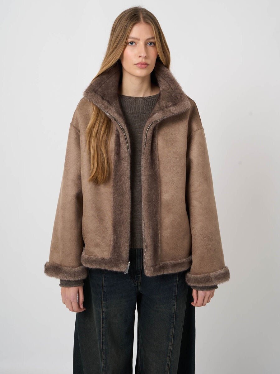 Reversible Faux-Mink Jacket With Wide Stand Collar
