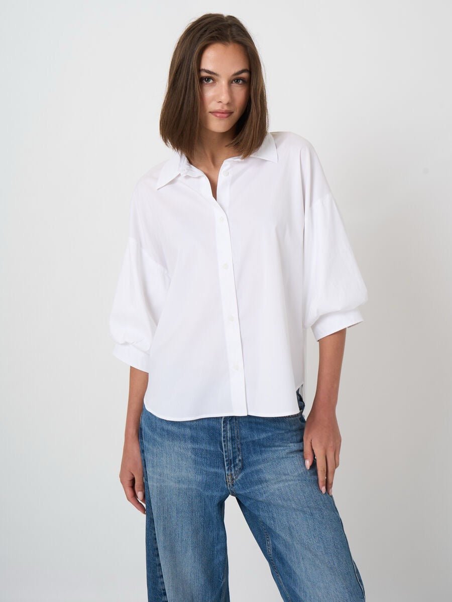 Stretch Cotton Poplin Blouse With Layered Sleeves