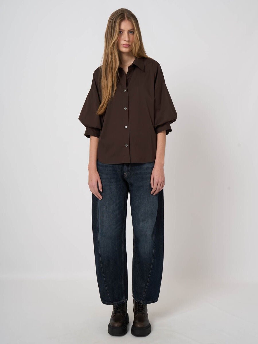 Stretch Cotton Poplin Blouse With Layered Sleeves